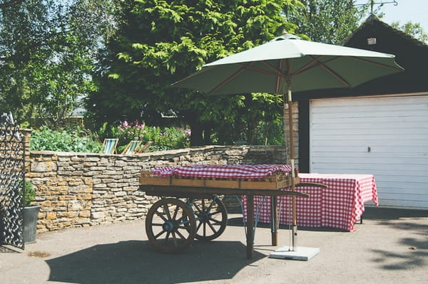 Cart of drinks glasses - A Farm Wedding with a British Summer Theme