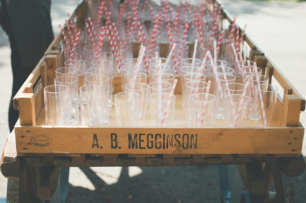 Glasses with striped straws - A Farm Wedding with a British Summer Theme