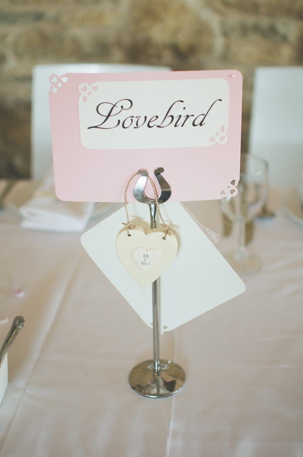 Lovebird table name - A Farm Wedding with a British Summer Theme