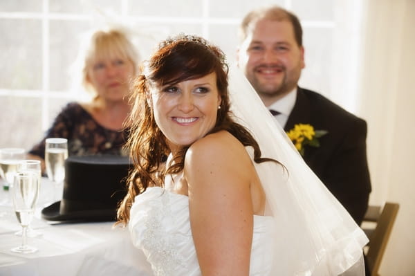 Bride looking over her shoulder