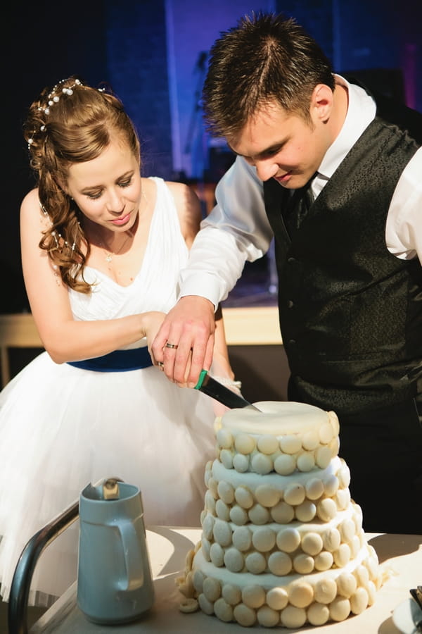 Bride and groom cutting cake - A Spring Themed Wedding in Hungary