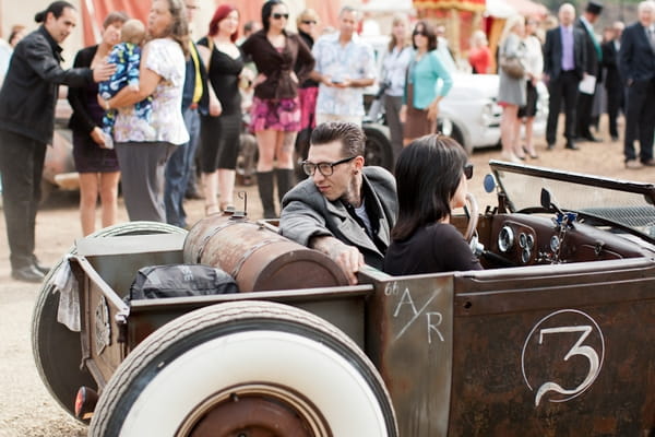 Old car arriving at wedding