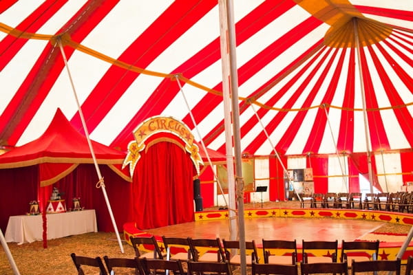 Inside of circus tent ready for wedding