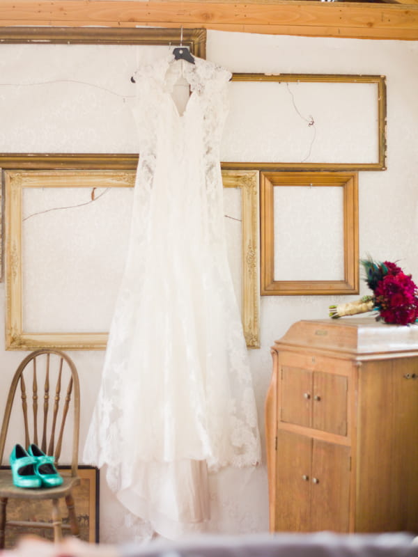 Lace wedding dress hanging