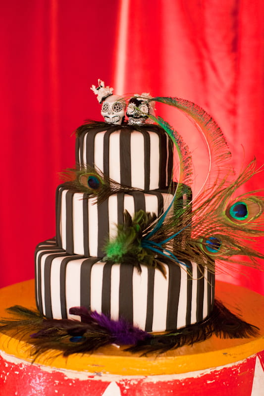 Black and white stripe wedding cake