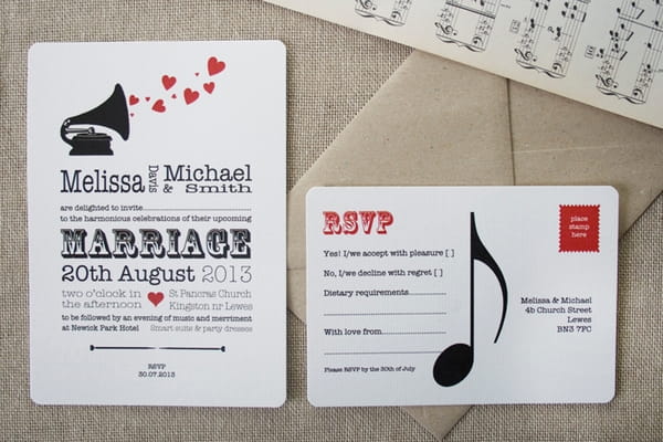 Music Lovers Wedding Stationery - Wedding in a Teacup