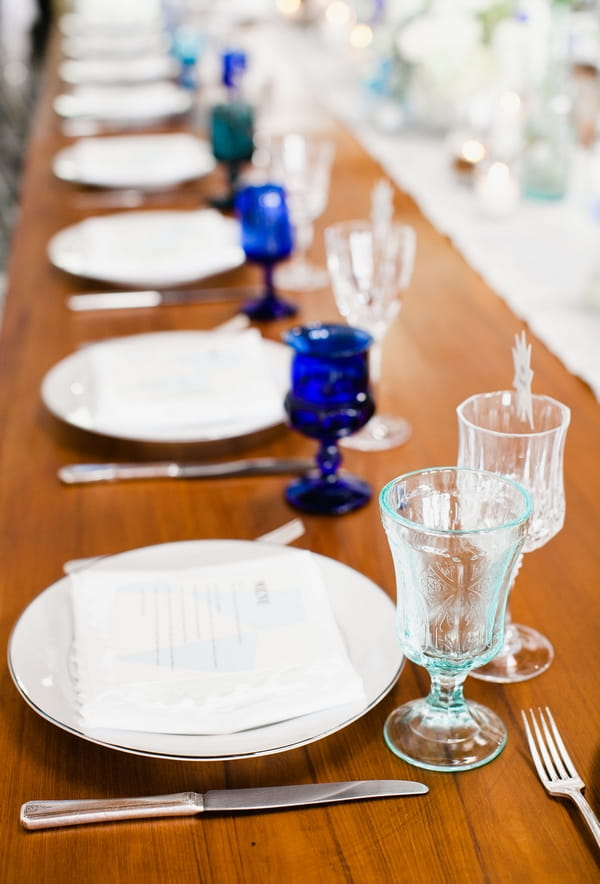 Rows of plates on wedding table