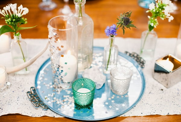 Wedding table decorations on tray