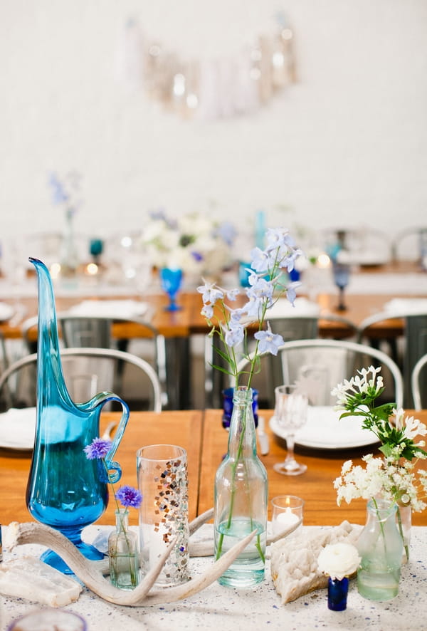 Glass jar and vase wedding table decorations