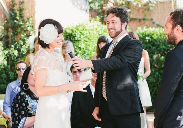 Bride reading wedding vows