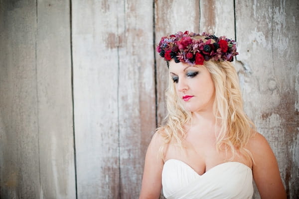 Bride with red floral headpiece