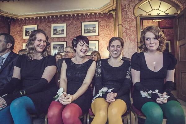 Bridesmaids with coloured tights