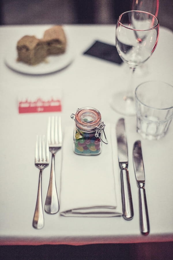 Jar of sweets on wedding table