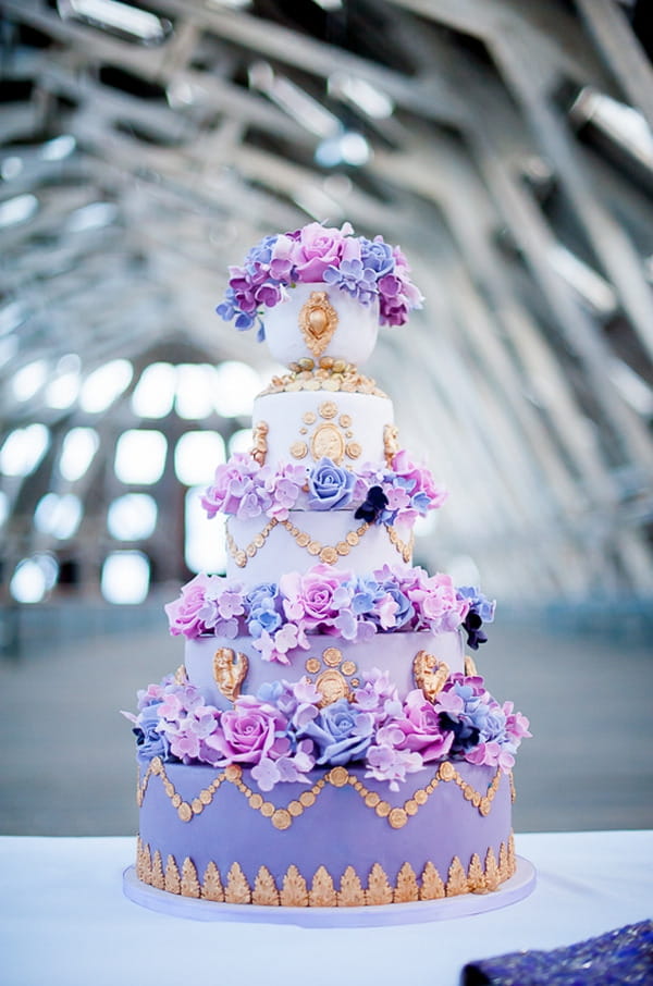 Detailed purple wedding cake