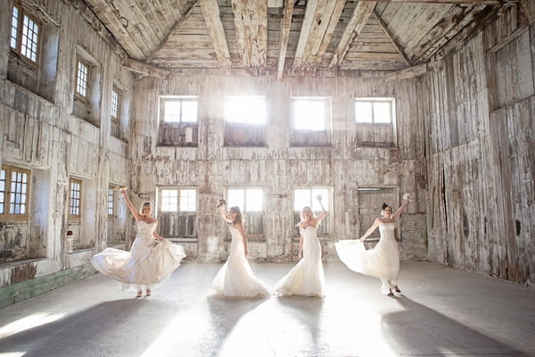 Four brides twirling