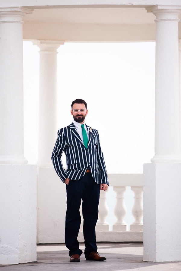 Groom in striped jacket