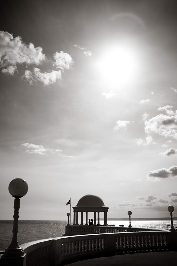 Black and white picture of seafront