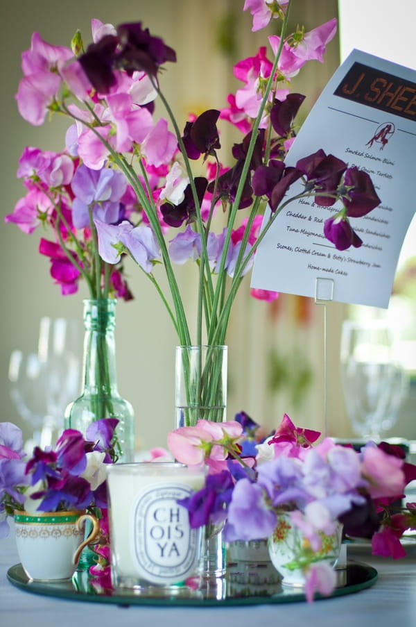 Purple flowers on wedding table