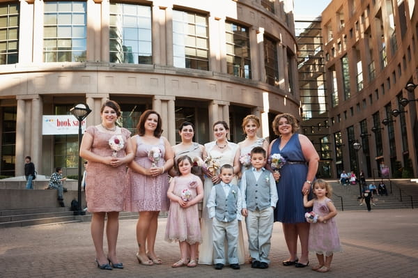 Bride with bridesmaids, flower girls and pageboys