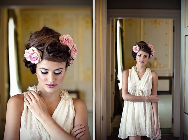 Bride with messy updo with flowers