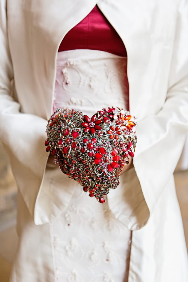 Red heart brooch bouquet