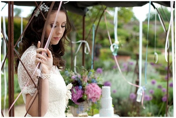 Bride in lace wedding dress