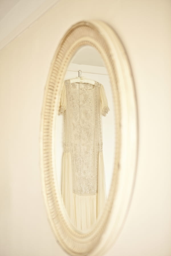 Vintage wedding dress in mirror