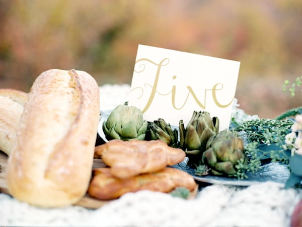 Wedding table number with bread