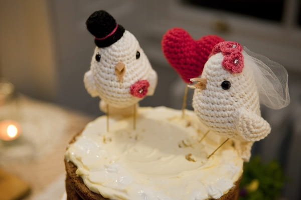 Knitted bird cake toppers