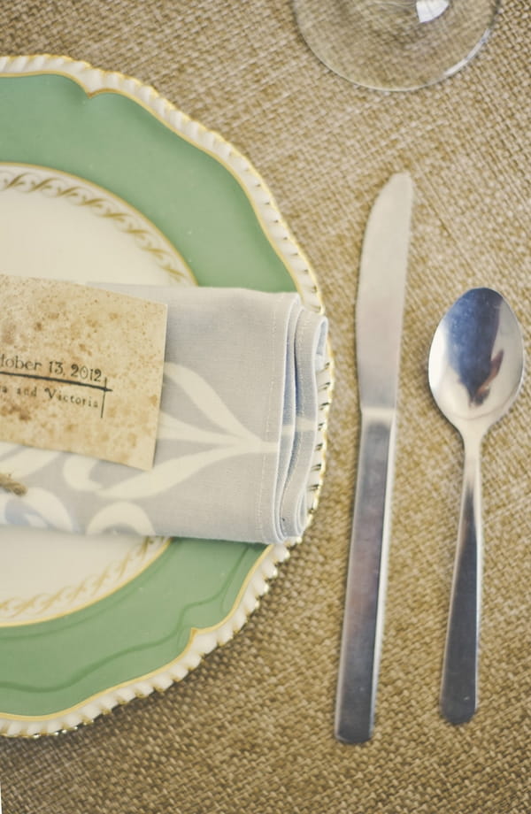 Plate with napkin and wedding tag