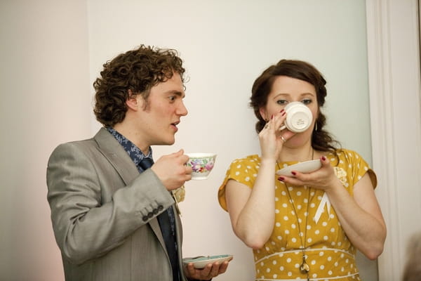 Wedding guests drinking tea