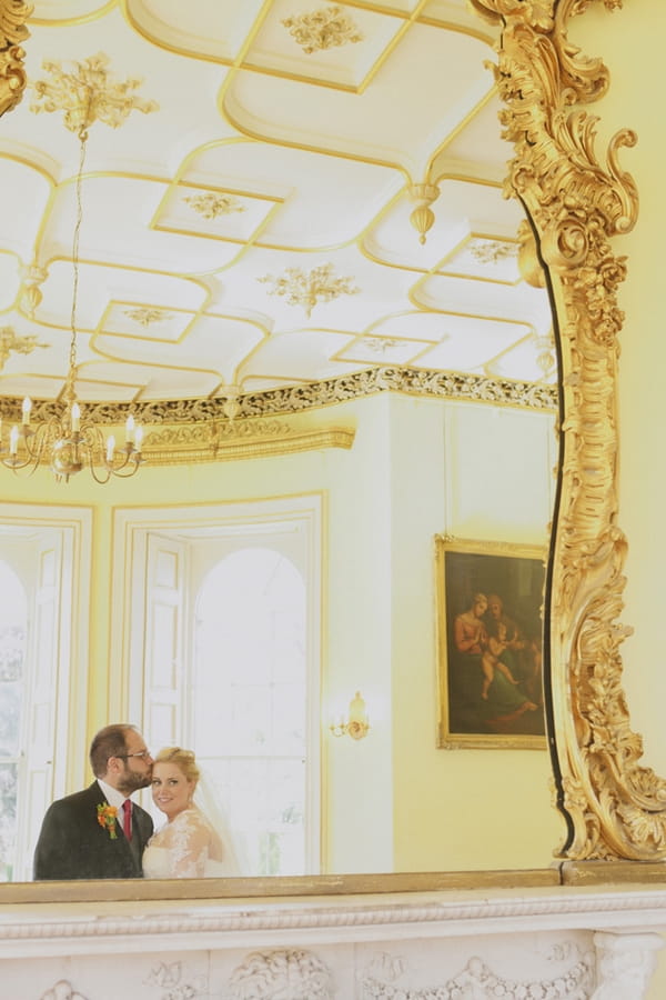 Bride and groom in mirror