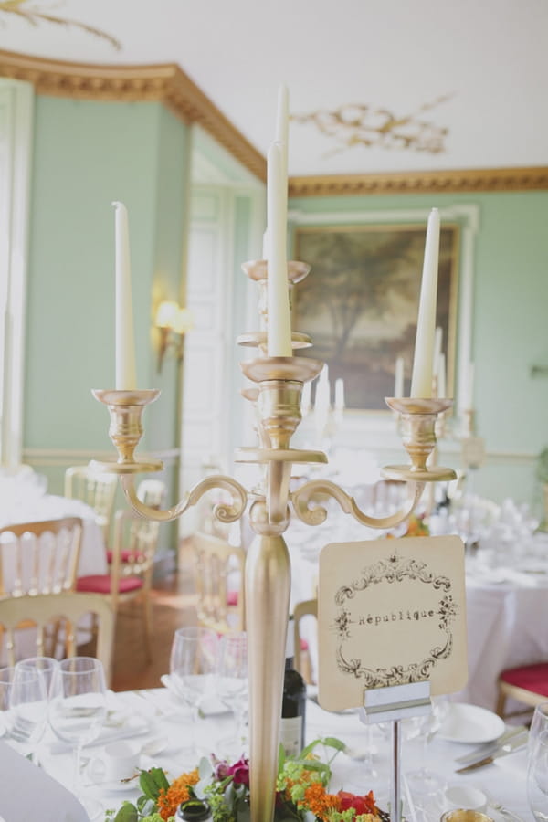 French wedding table sign and candelabra