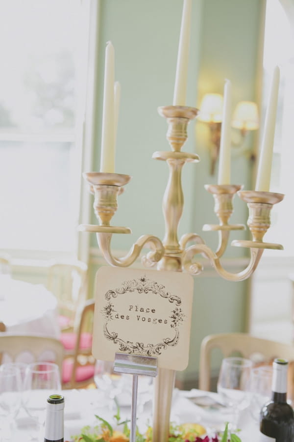 French wedding table sign and candelabra