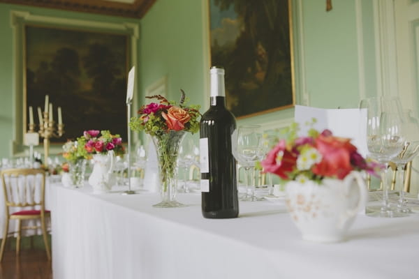 Bottle of wine on wedding table