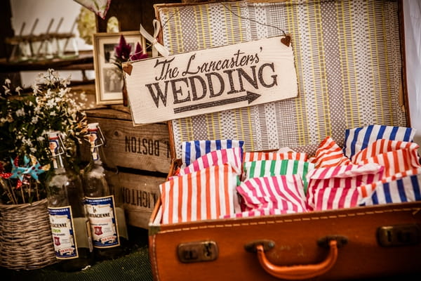 Suitcase with wedding sign