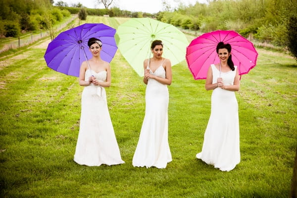 Bride's with coloured umbrellas