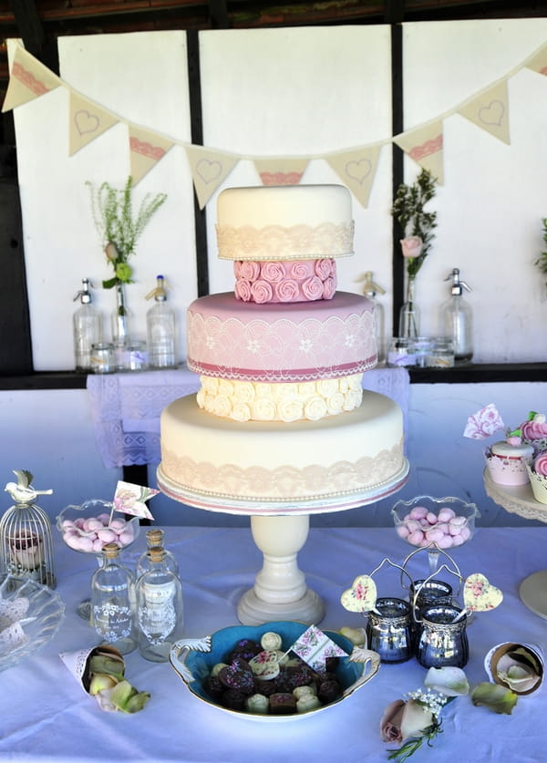 Grand pink tiered wedding cake