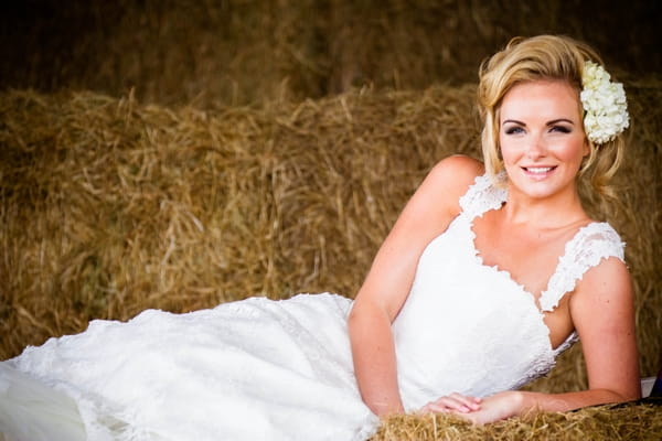 Bride on hay bales