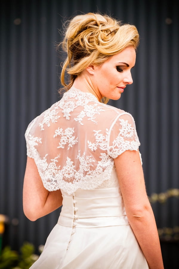 Detail on back of bride's lace dress