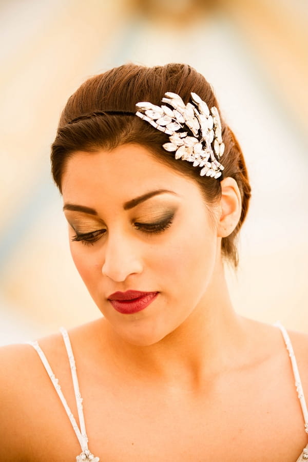 Bride wearing hair accessory