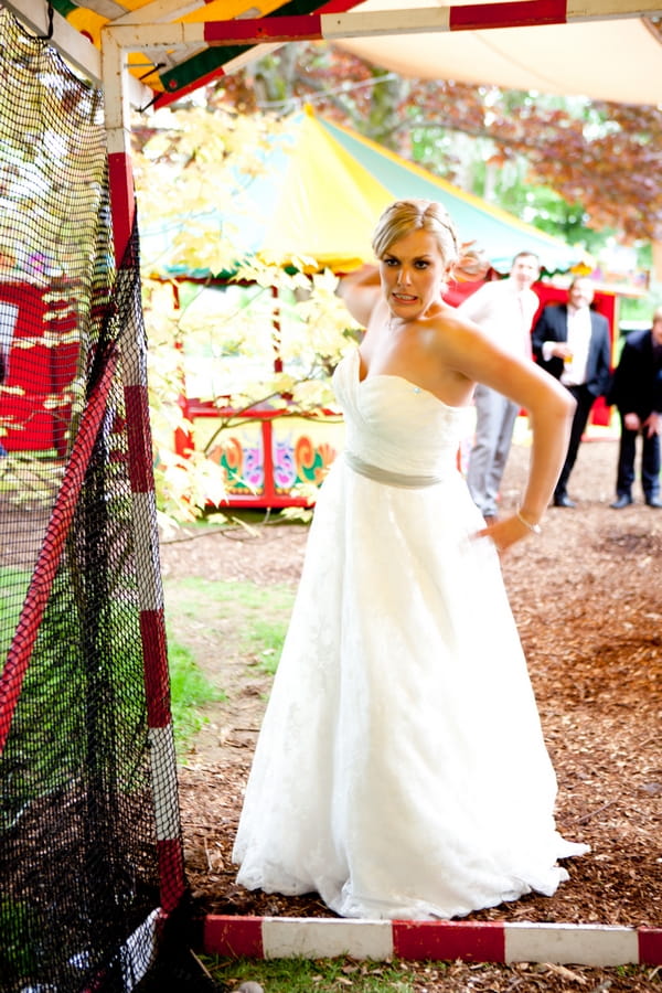 Bride throwing ball