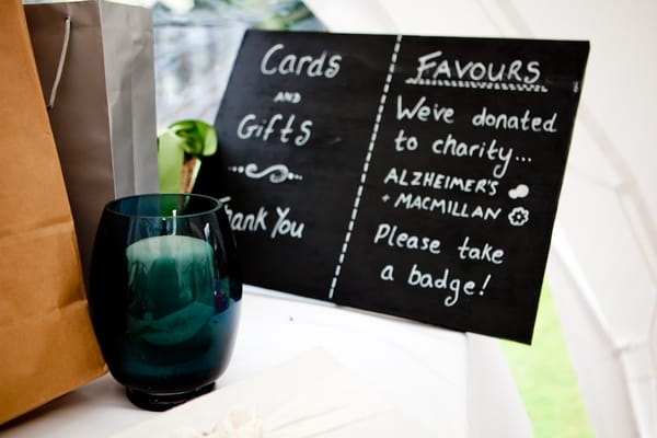 Chalkboard sign at wedding