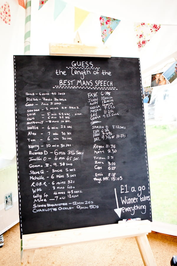 Chalkboard with best man speech length bets