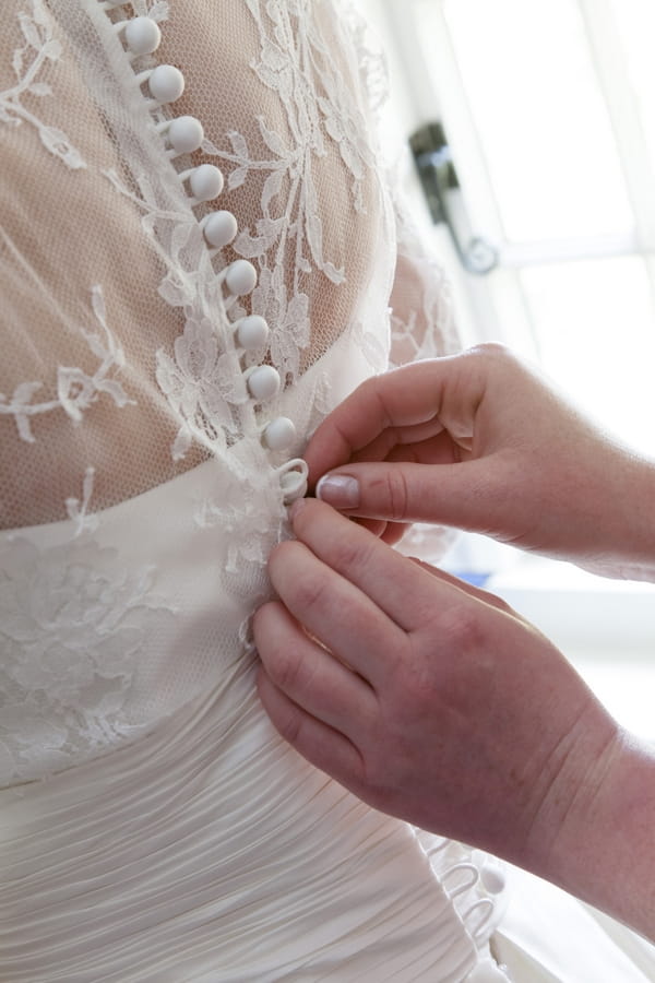 Detail on back of lace wedding dress