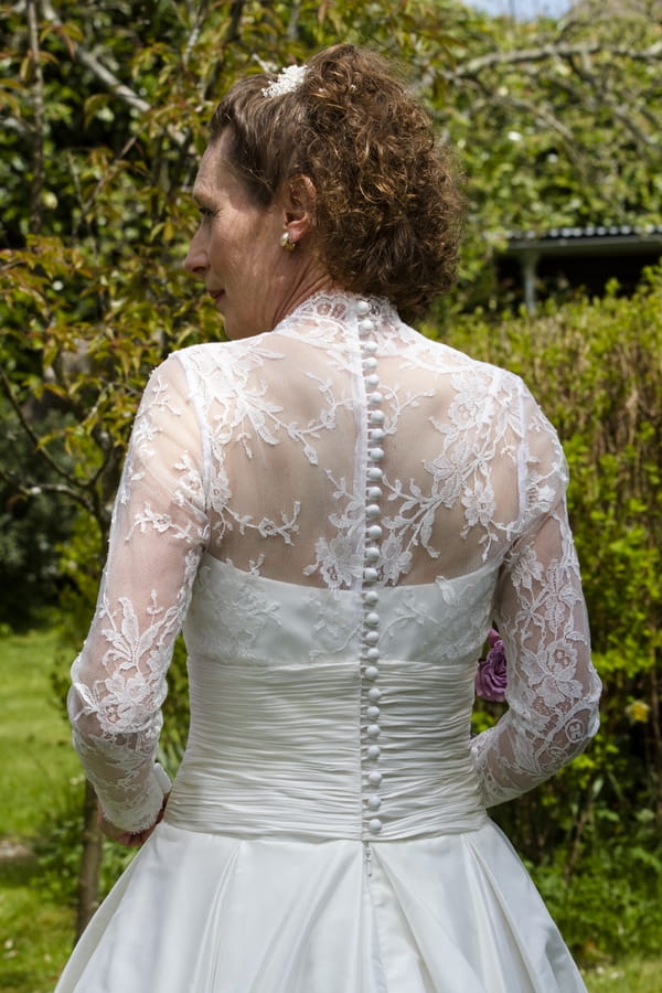 Detail on back of lace wedding dress