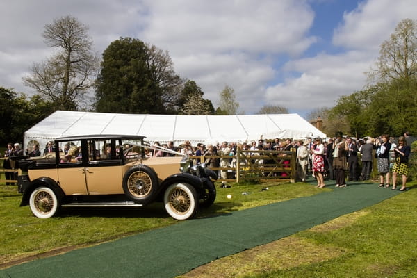 Wedding car outside marquee