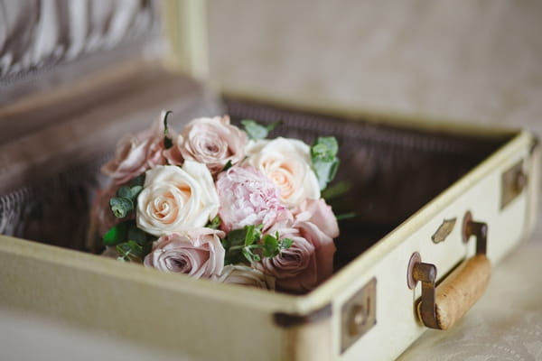 Bouquet in suitcase