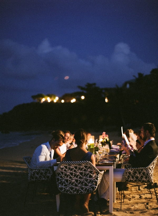 Wedding meal on beach at night