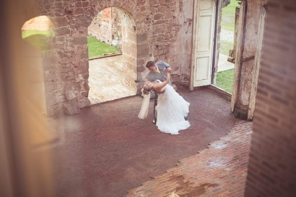 Bride and groom in Astley Castle